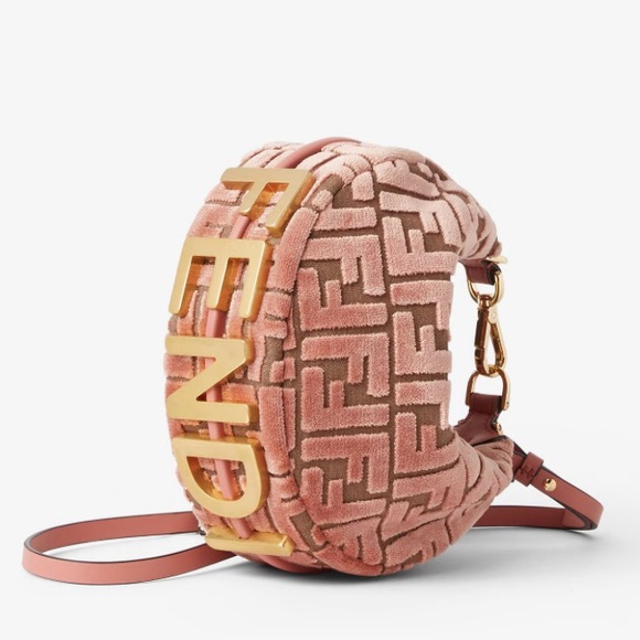 Fendi Handbags - FENDI Fendigraphy mini FF logo velvet hobo crossbody bag